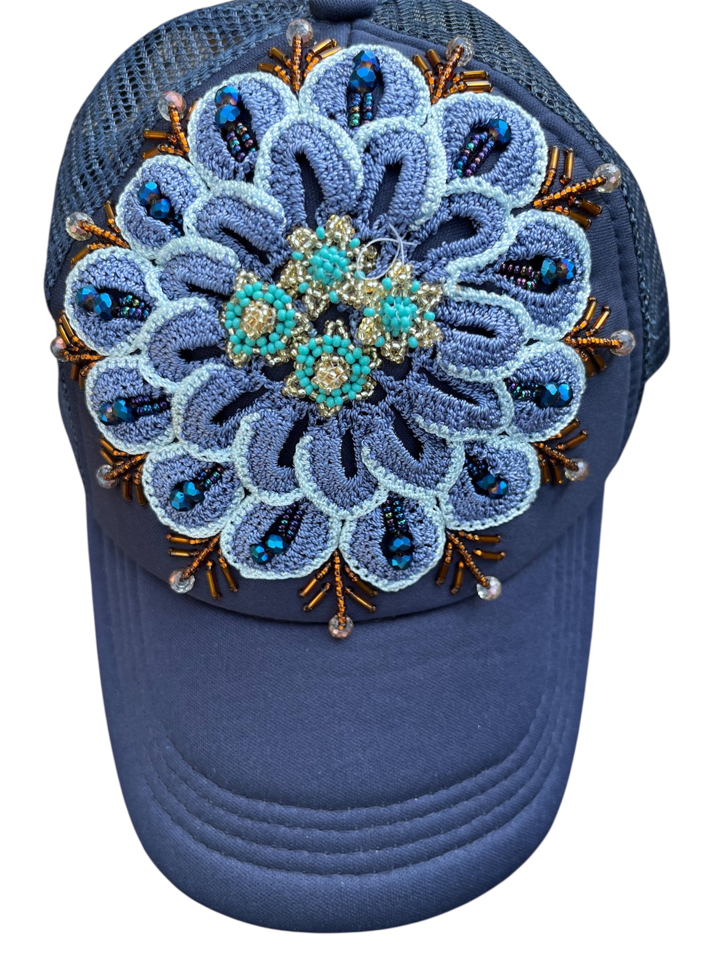 Artisan Cap with Blue Flower