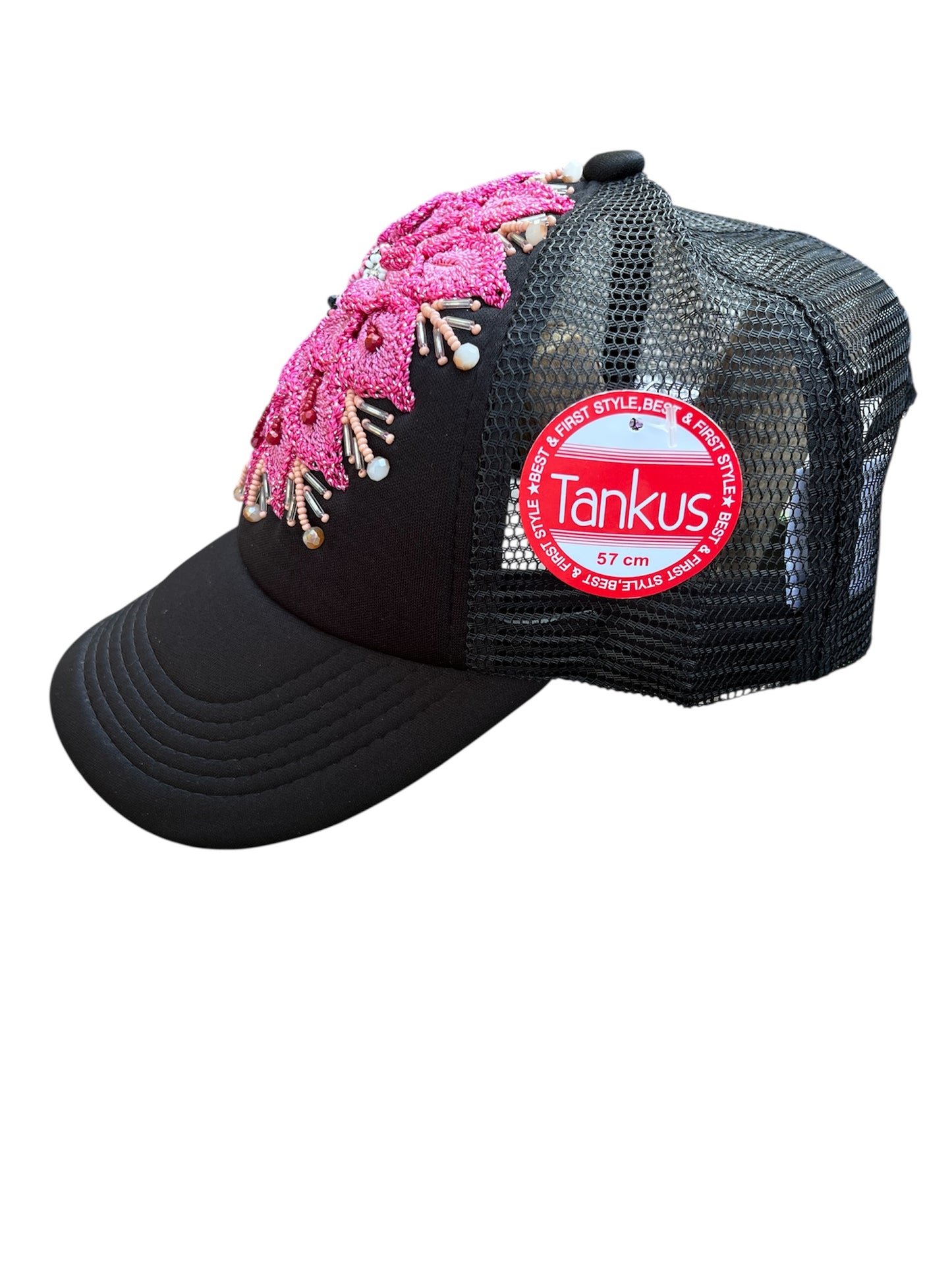 Artisan Cap with Pink Flower