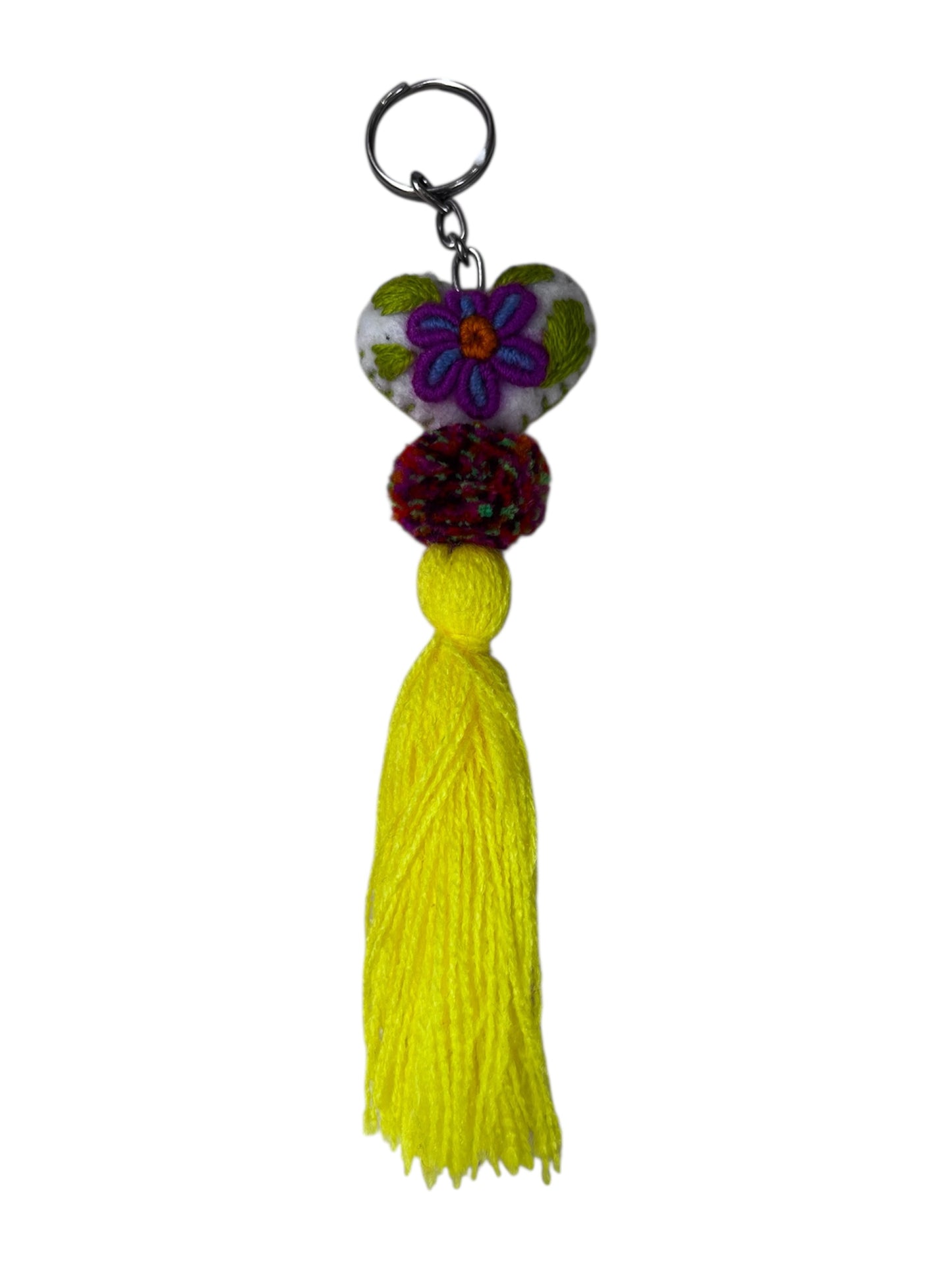 Mini Embroidered Heart Keychain – Yellow Tassel