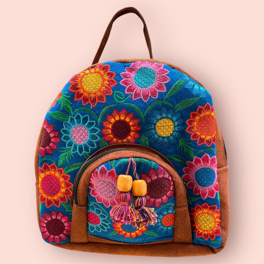 Handmade Embroidered Backpack – Colorful Floral Design