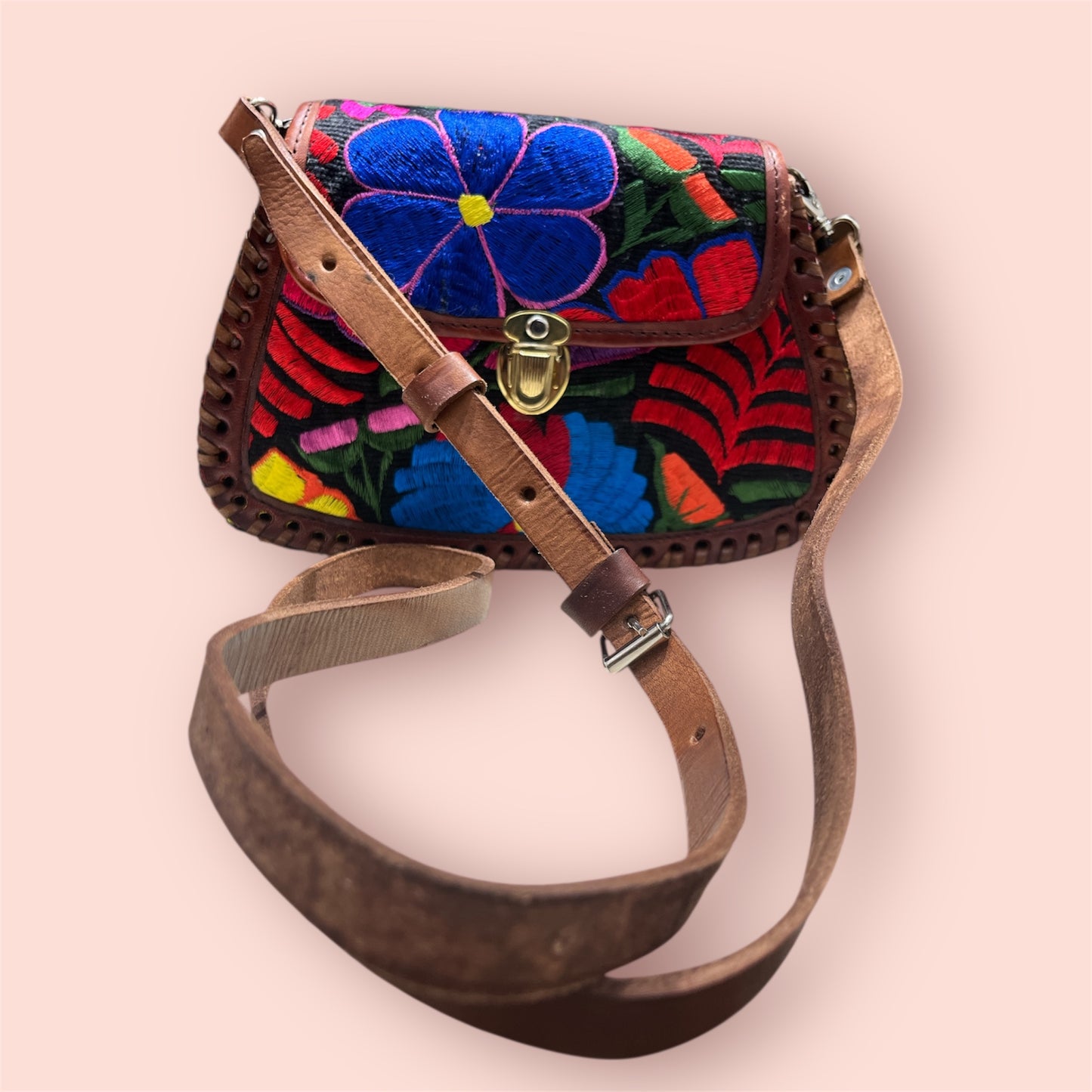 Sanandrez Floral Embroidered Leather Bag