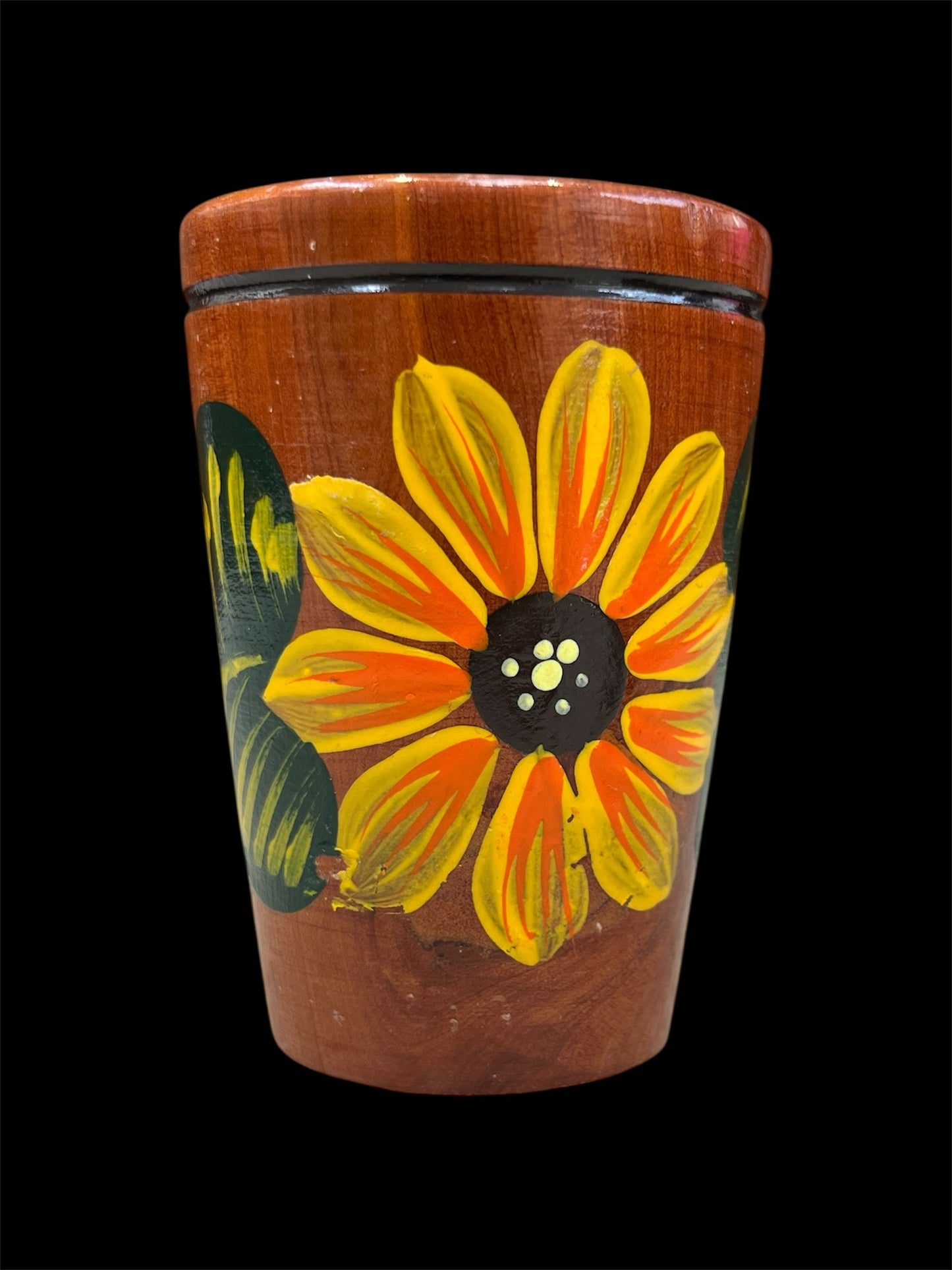 Mexican Hand-Painted Wooden Shot Glass – 3” Cup (Floral Design)