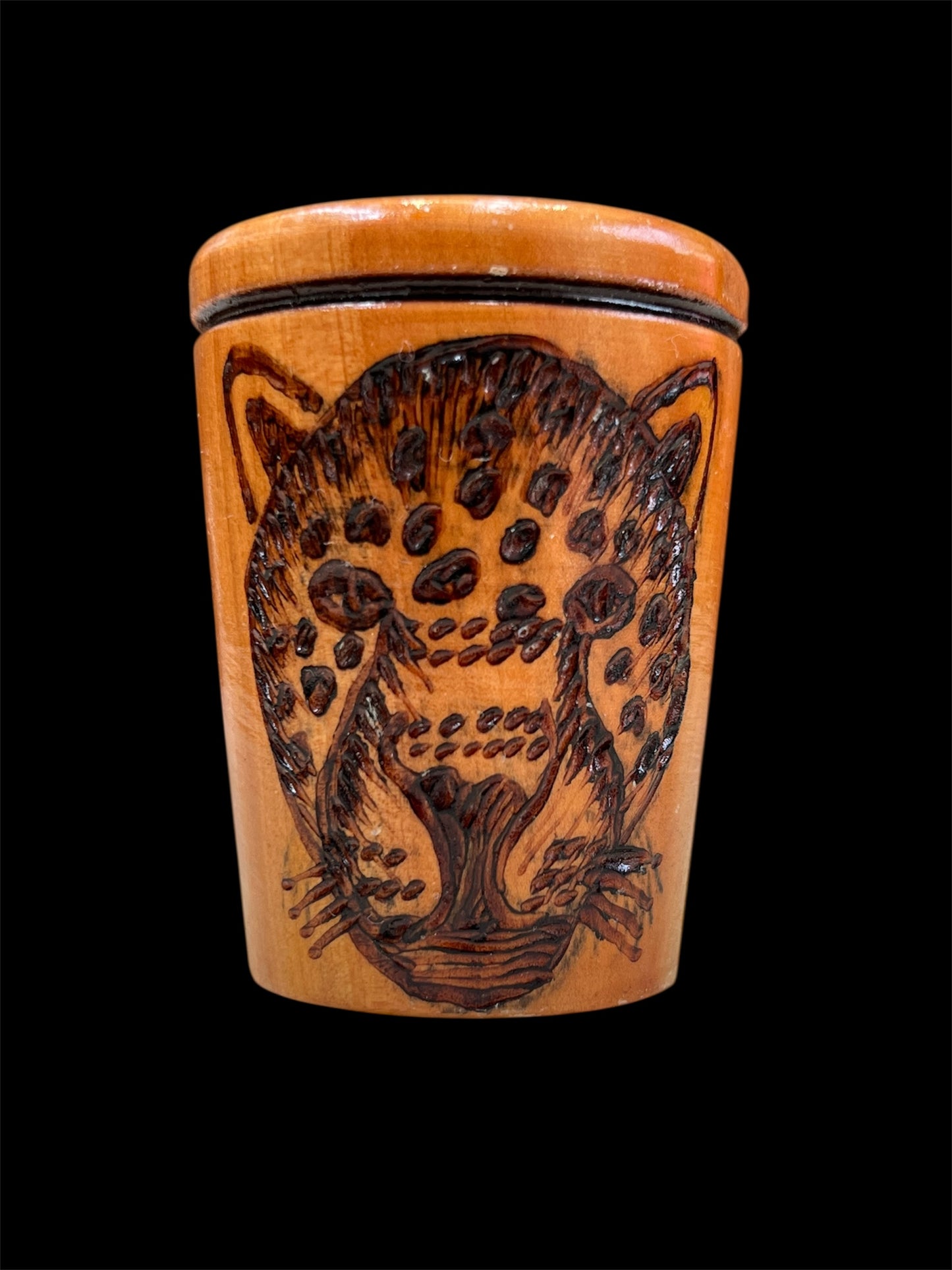 Mexican Carved Wooden Shot Glass – 2” Mini Cup (Mayan Design)