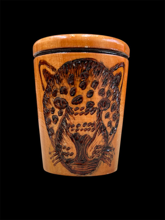Mexican Carved Wooden Shot Glass – 2” Mini Cup (Mayan Design)