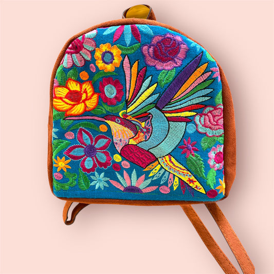 Handmade Embroidered Backpack- Colorful Hummingbird