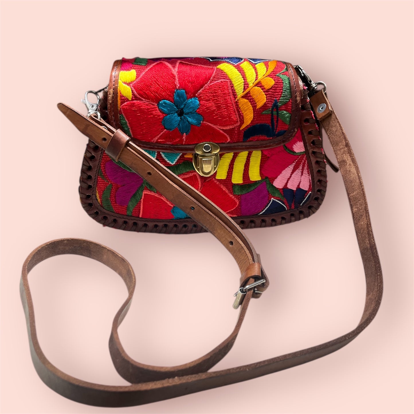 Sanandrez Floral Embroidered Leather Bag