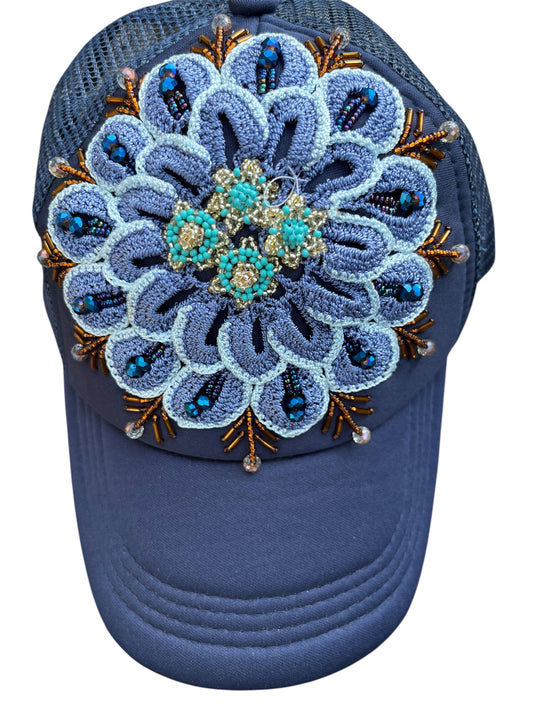 Artisan Cap with Blue Flower