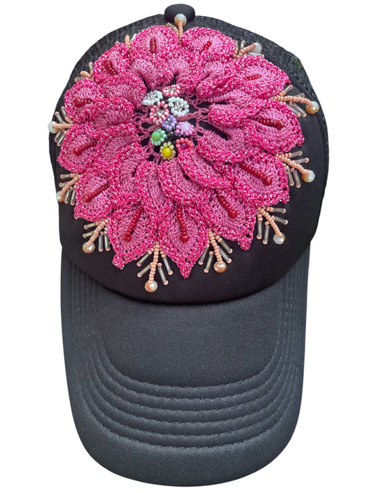 Artisan Cap with Pink Flower
