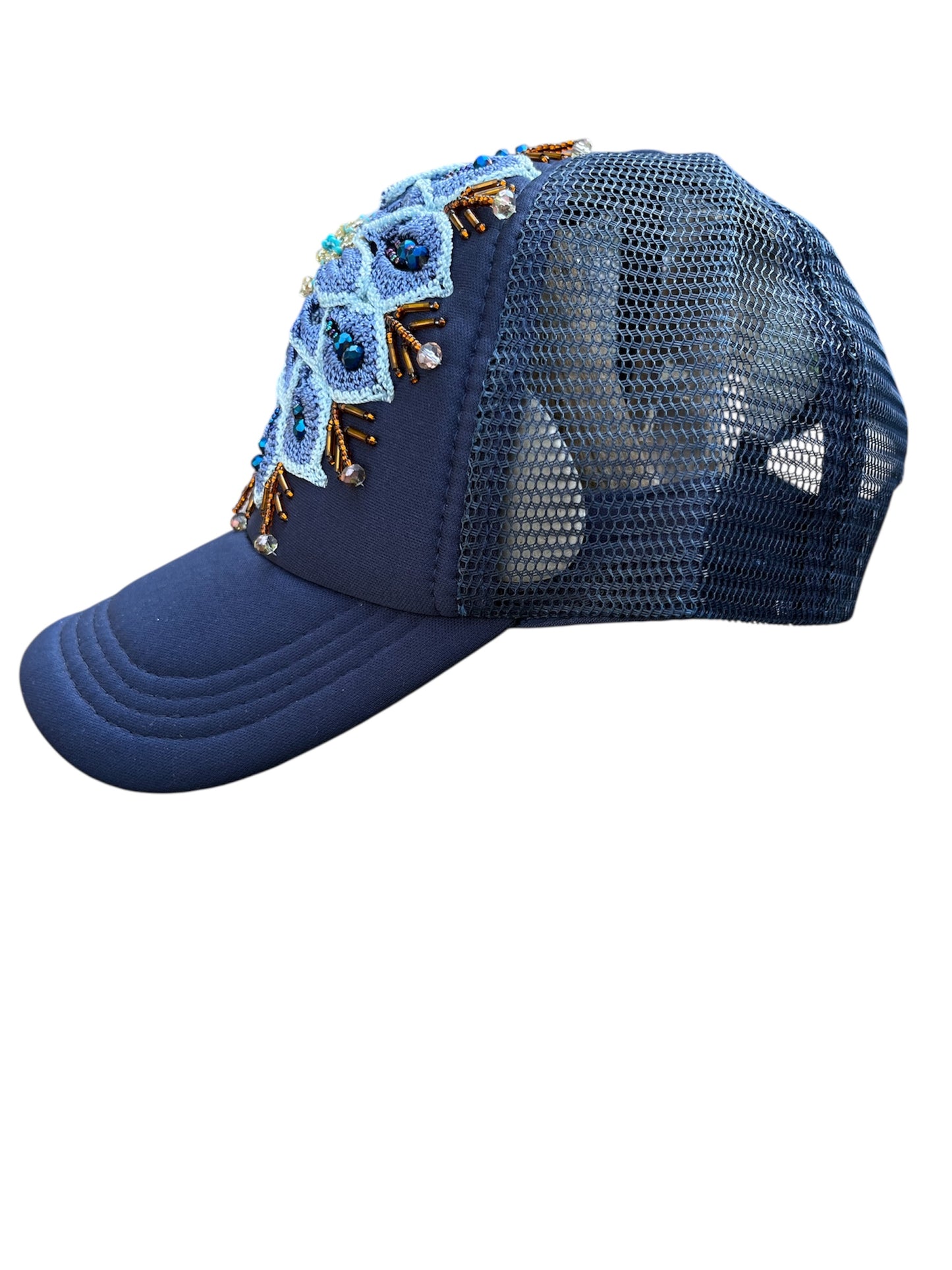 Artisan Cap with Blue Flower