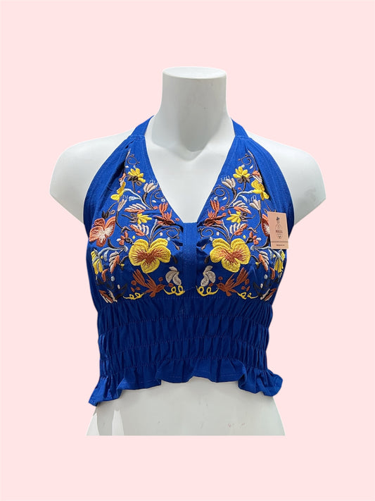 Mexican Embroidered Halter Crop Top