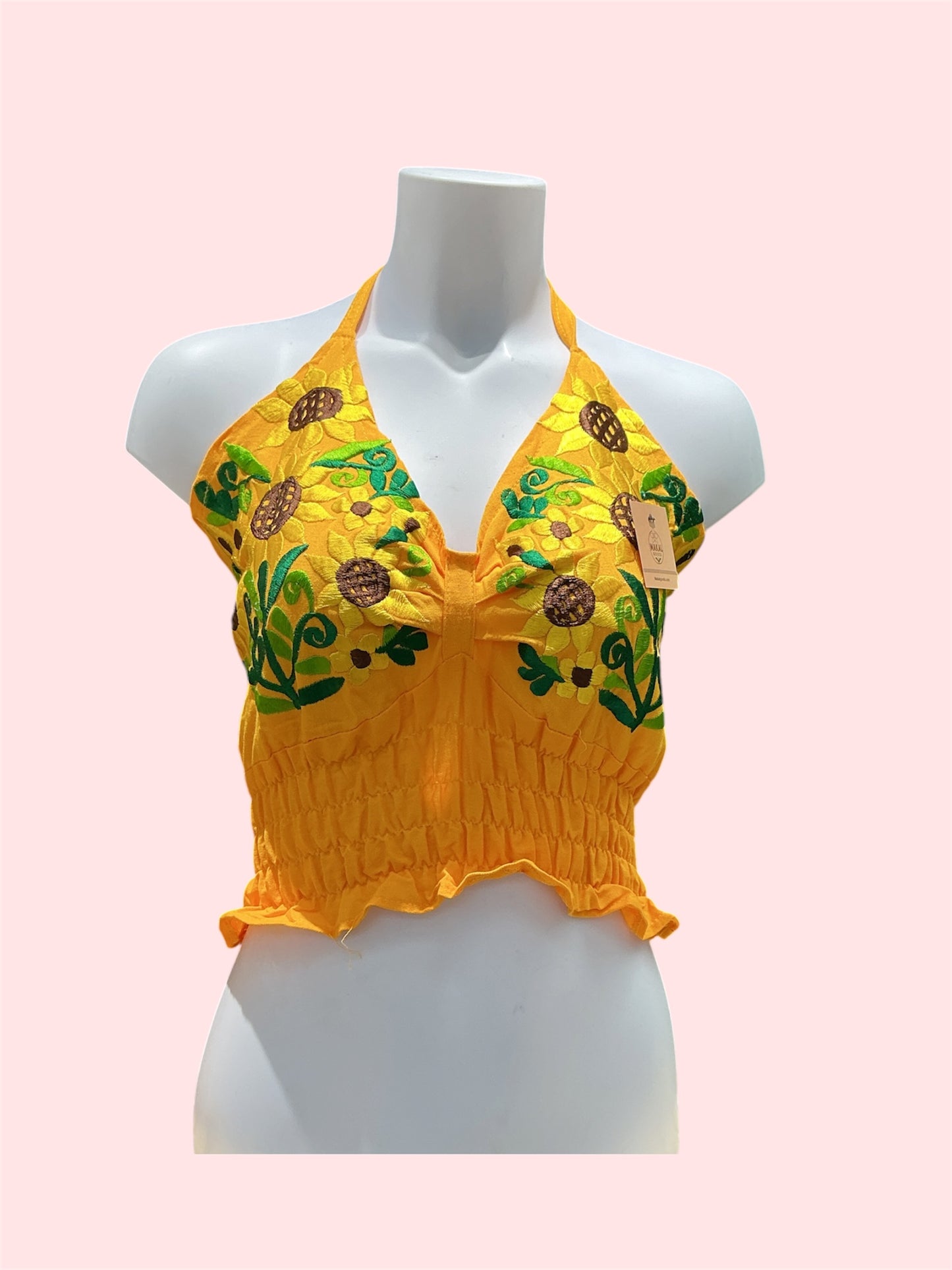Yellow Mexican Embroidered Summer Top