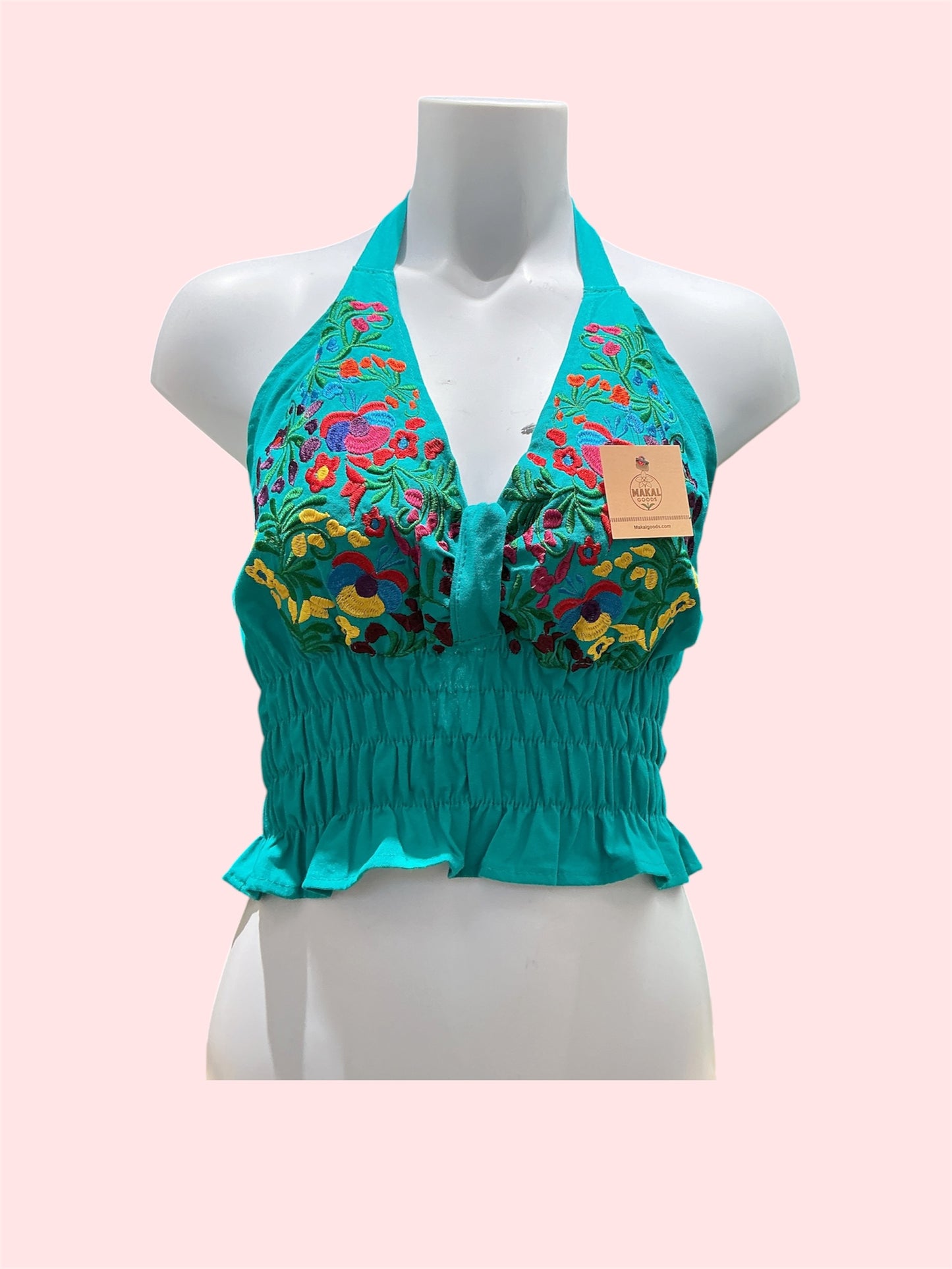 Turquoise Mexican Embroidered Summer Top