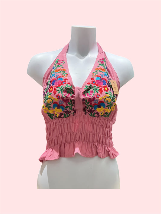 Pink Mexican Embroidered Summer Top