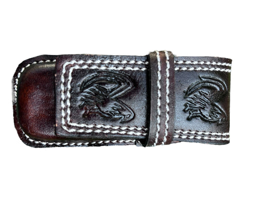 Handmade Leather Pocket Knife Holster – Rooster Design