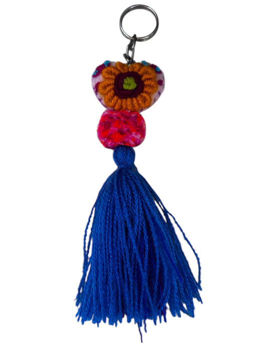 Mini Embroidered Heart Keychain – Yellow Tassel